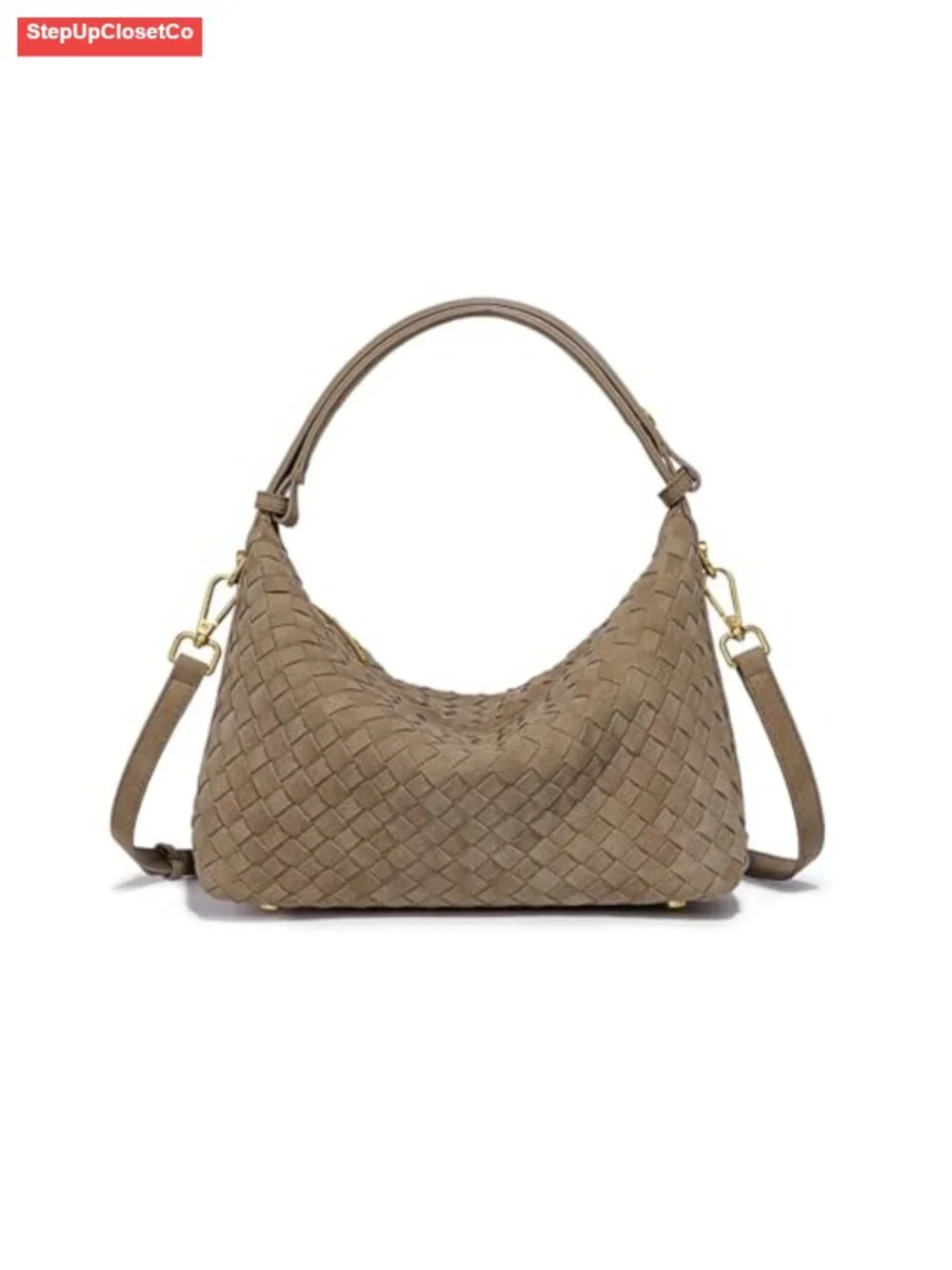 Woven Suede Satchel Shoulder Bag Adjustable Strap Crossbody Handbag
